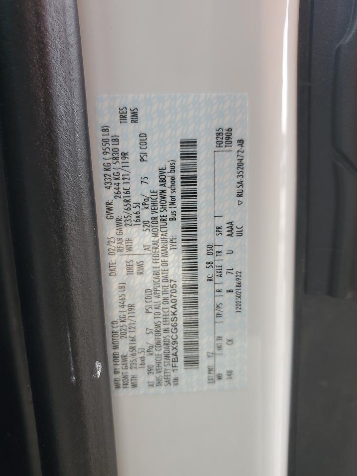 2025 Ford Transit T-350 VIN: 1FBAX9CG6SKA07057 Lot: 83866045