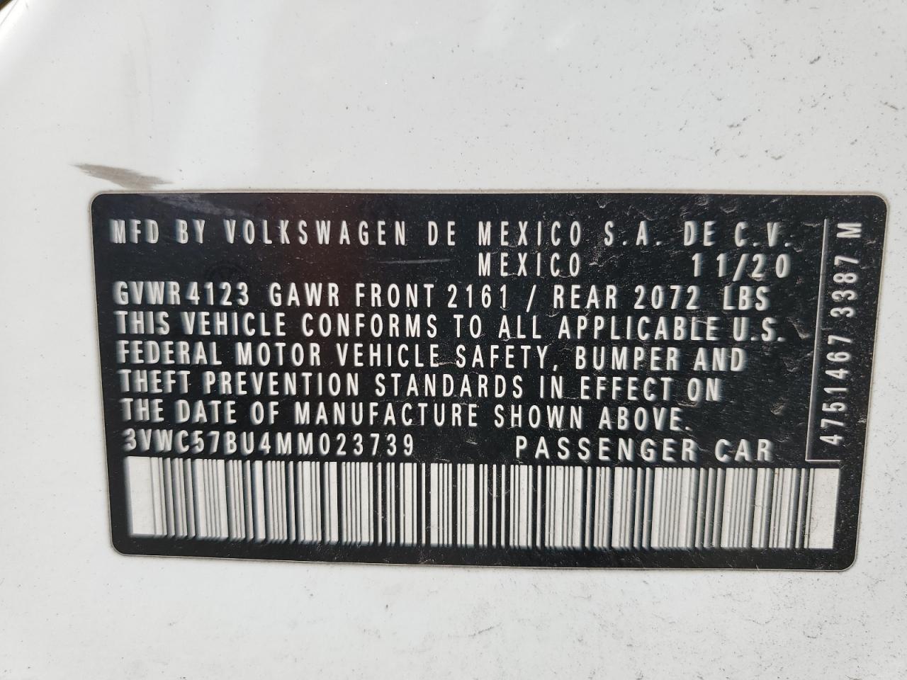 2021 Volkswagen Jetta S VIN: 3VWC57BU4MM023739 Lot: 71495365