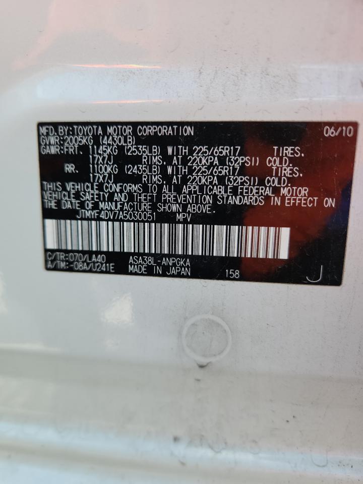 2010 Toyota Rav4 Limited VIN: JTMYF4DV7A5030051 Lot: 80746155