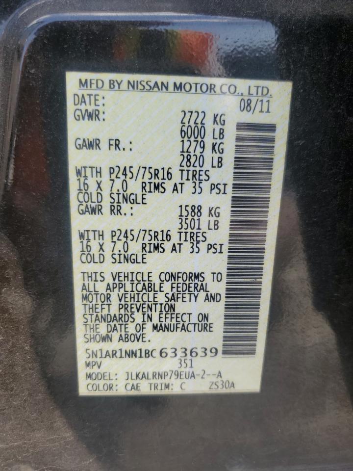 2011 Nissan Pathfinder S VIN: 5N1AR1NN1BC633639 Lot: 81492175