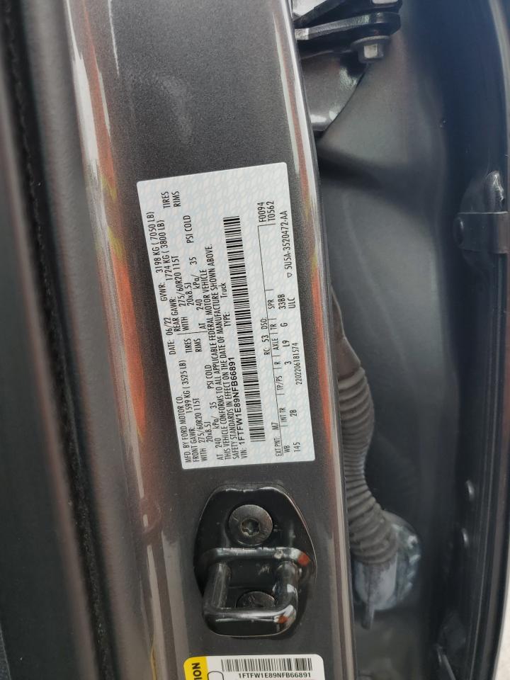 2022 Ford F150 Supercrew VIN: 1FTFW1E89NFB66891 Lot: 81322315