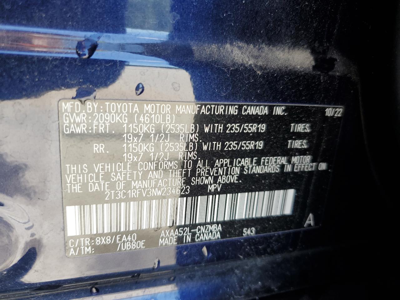 2022 Toyota Rav4 Xle Premium VIN: 2T3C1RFV3NW234623 Lot: 71161445