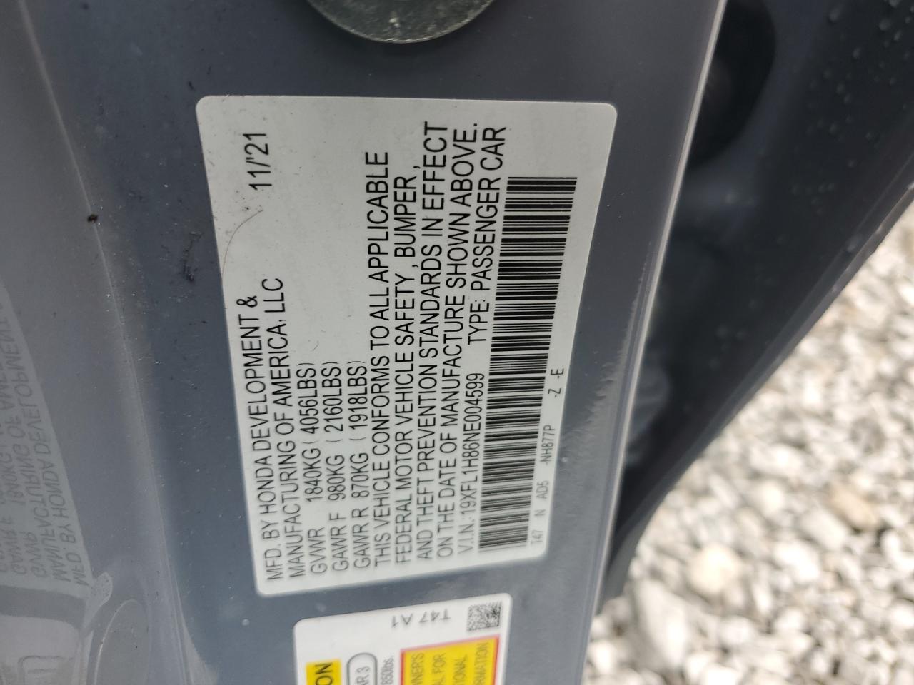 2022 Honda Civic Sport Touring VIN: 19XFL1H86NE004599 Lot: 83826605