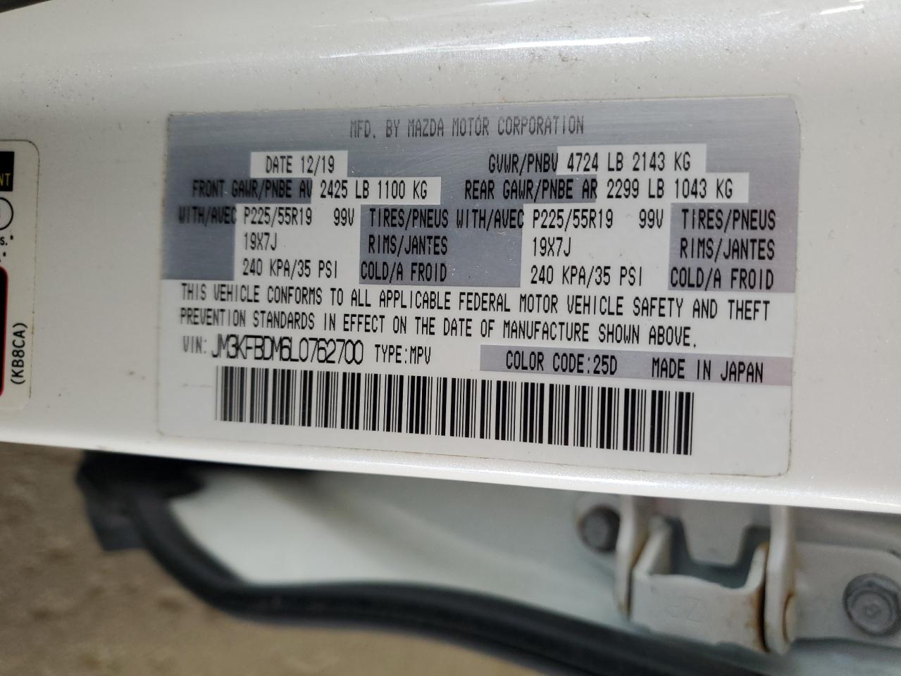 2020 Mazda Cx-5 Grand Touring VIN: JM3KFBDM6L0762700 Lot: 84620075