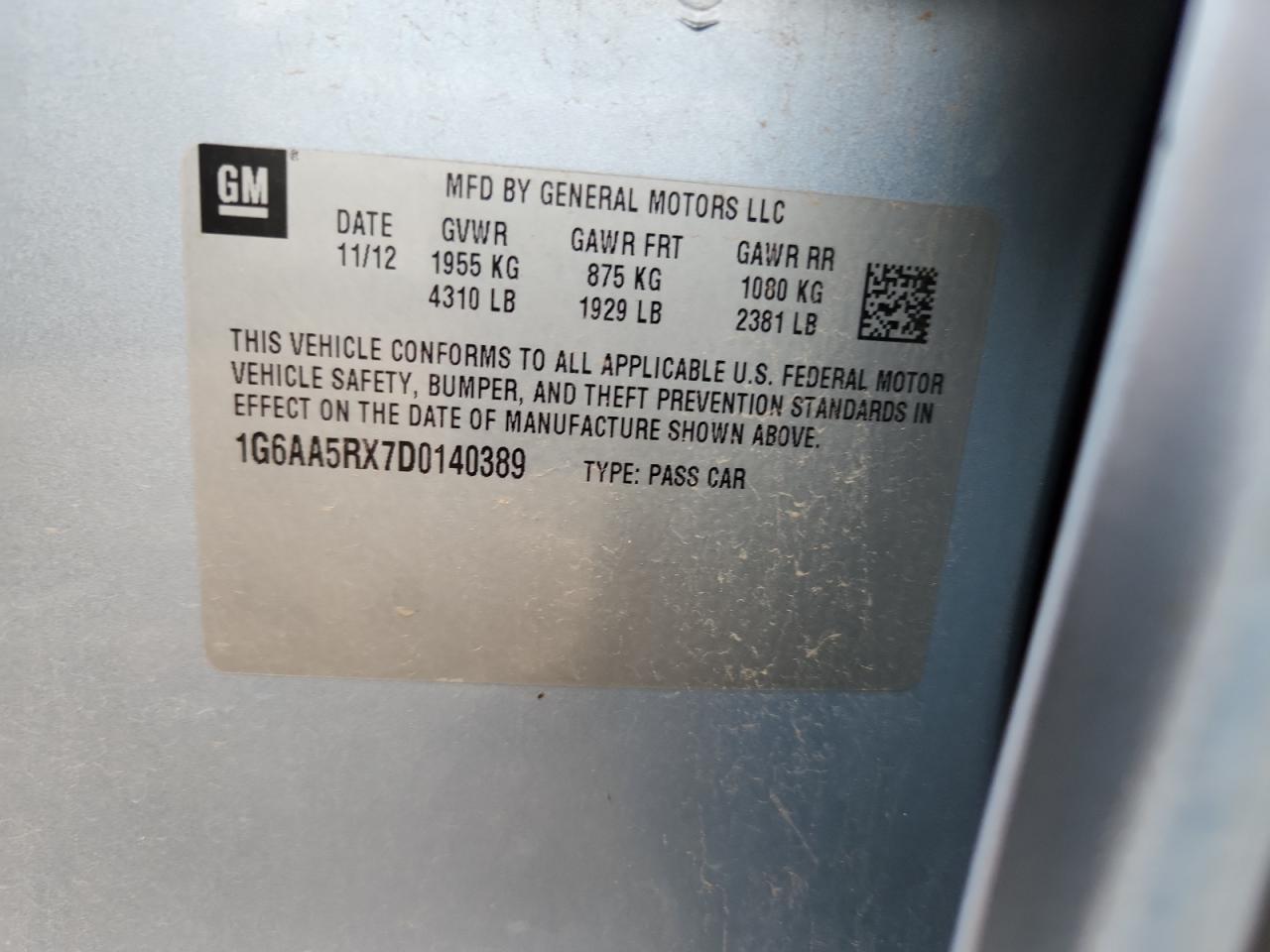 2013 Cadillac Ats VIN: 1G6AA5RX7D0140389 Lot: 70784875