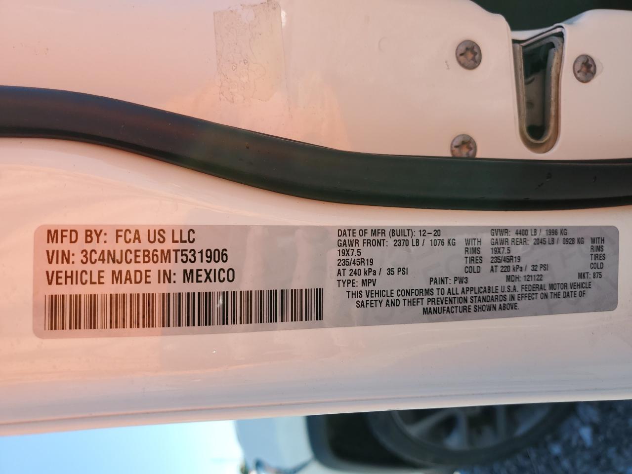 2021 Jeep Compass 80Th Edition VIN: 3C4NJCEB6MT531906 Lot: 71043655