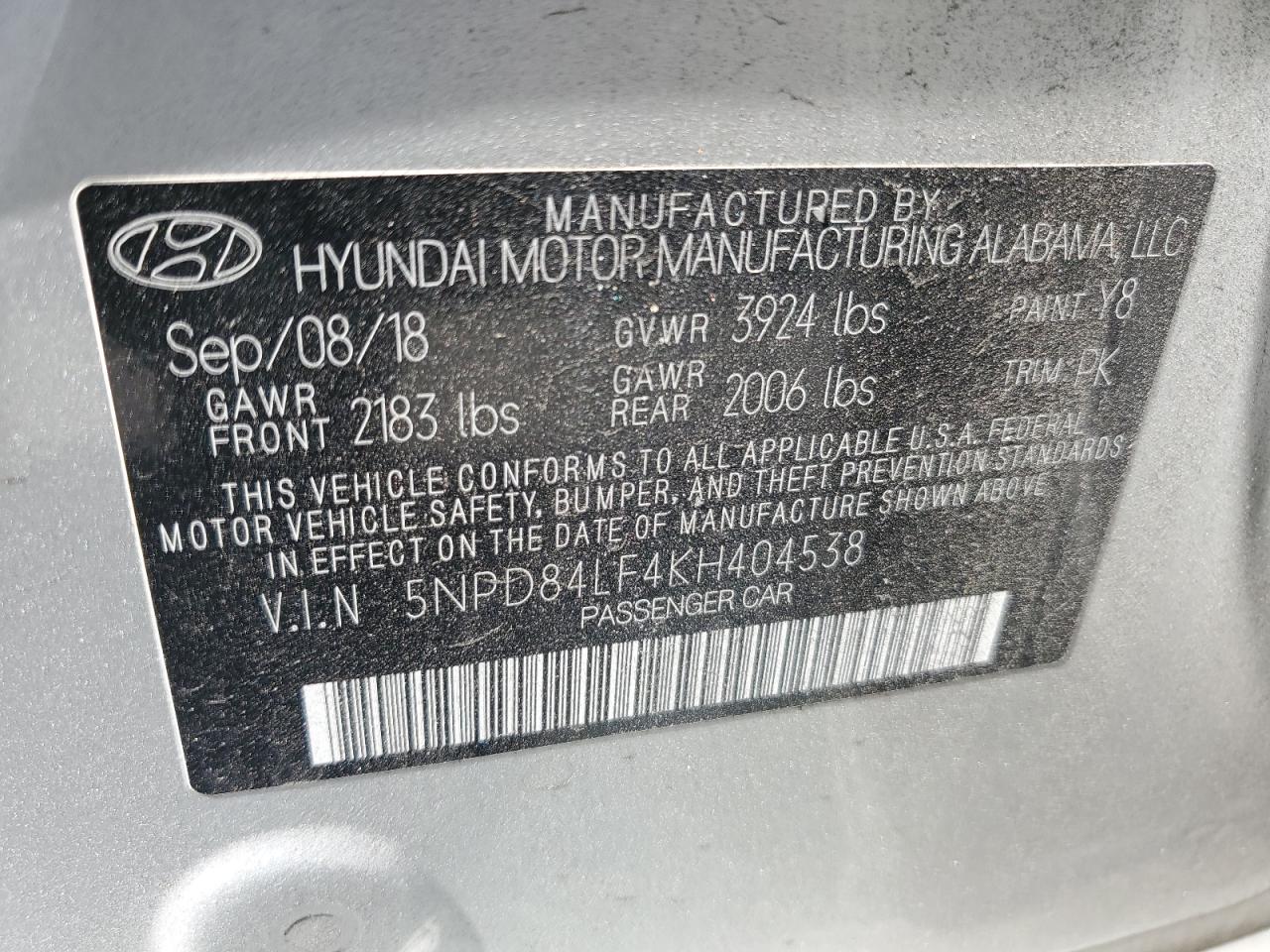 2019 Hyundai Elantra Sel VIN: 5NPD84LF4KH404538 Lot: 80567875