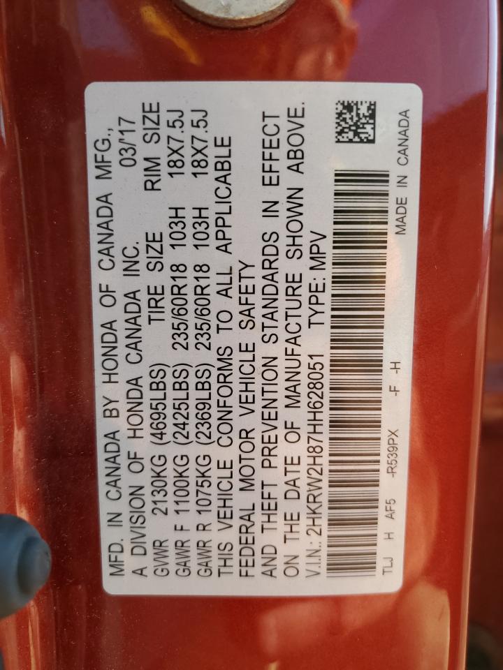 2017 Honda Cr-V Exl VIN: 2HKRW2H87HH628051 Lot: 84034905