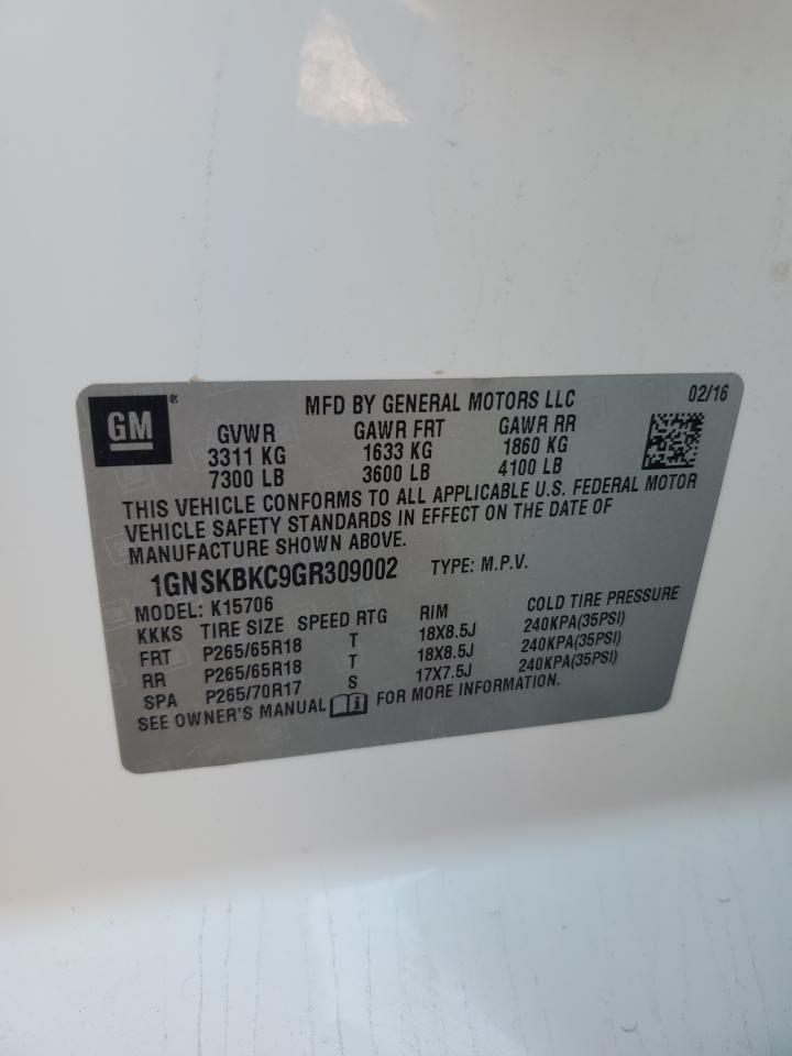 2016 Chevrolet Tahoe K1500 Lt VIN: 1GNSKBKC9GR309002 Lot: 71236185