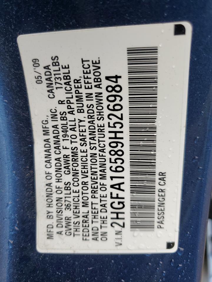 2009 Honda Civic Lx VIN: 2HGFA16589H526984 Lot: 83953935