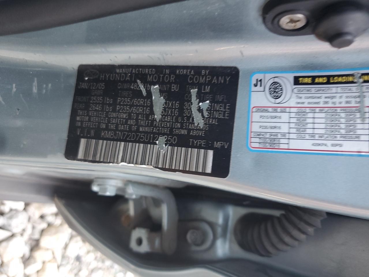 2005 Hyundai Tucson Gls VIN: KM8JN72D75U125250 Lot: 71769275