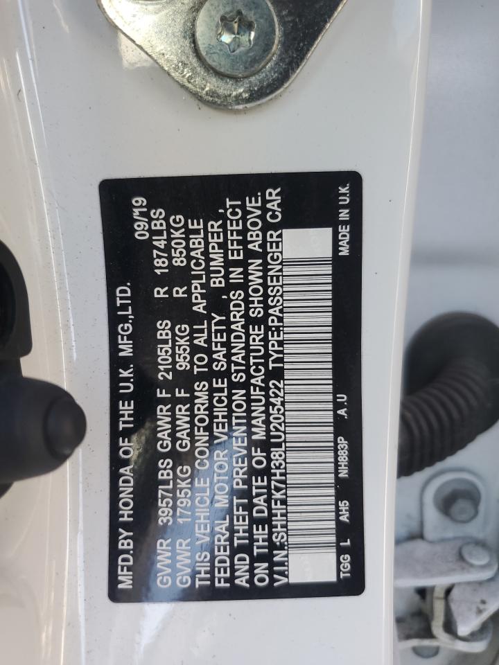2020 Honda Civic Lx VIN: SHHFK7H38LU205422 Lot: 81824155