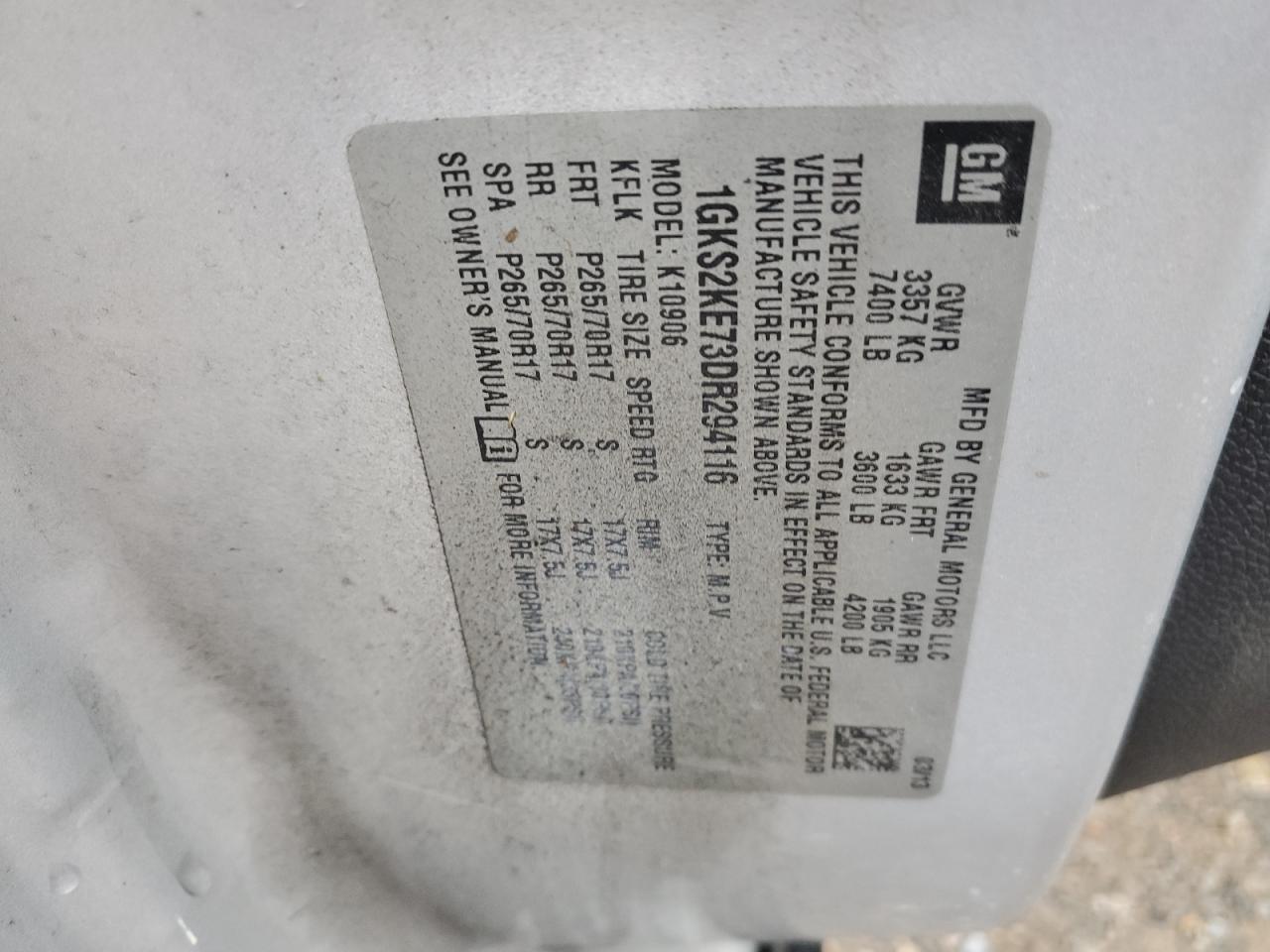 2013 GMC Yukon Xl K1500 Slt VIN: 1GKS2KE73DR294116 Lot: 81745945