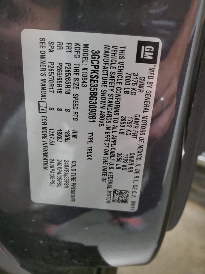 2011 Chevrolet Silverado K1500 Lt VIN: 3GCPKSE35BG309081 Lot: 71197095