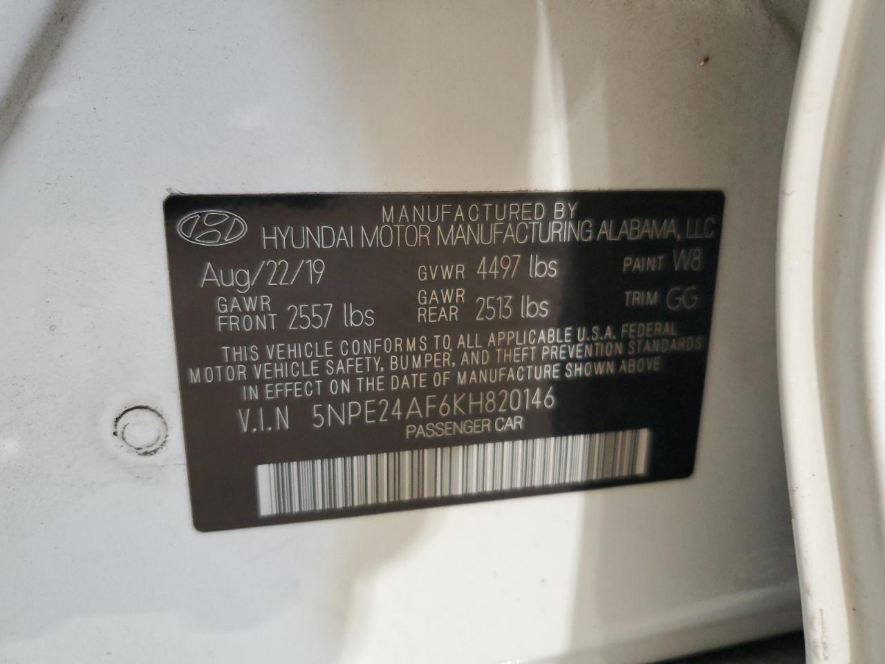 2020 Hyundai Sonata Se VIN: 5NPE24AF6KH820146 Lot: 84722465