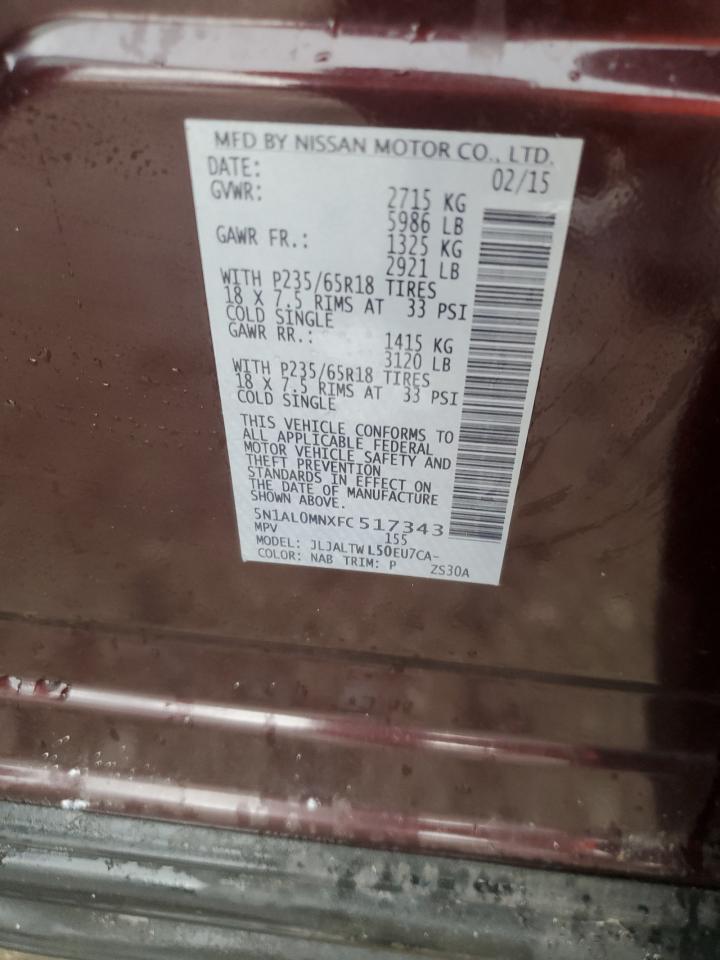 2015 Infiniti Qx60 VIN: 5N1AL0MNXFC517343 Lot: 80743725