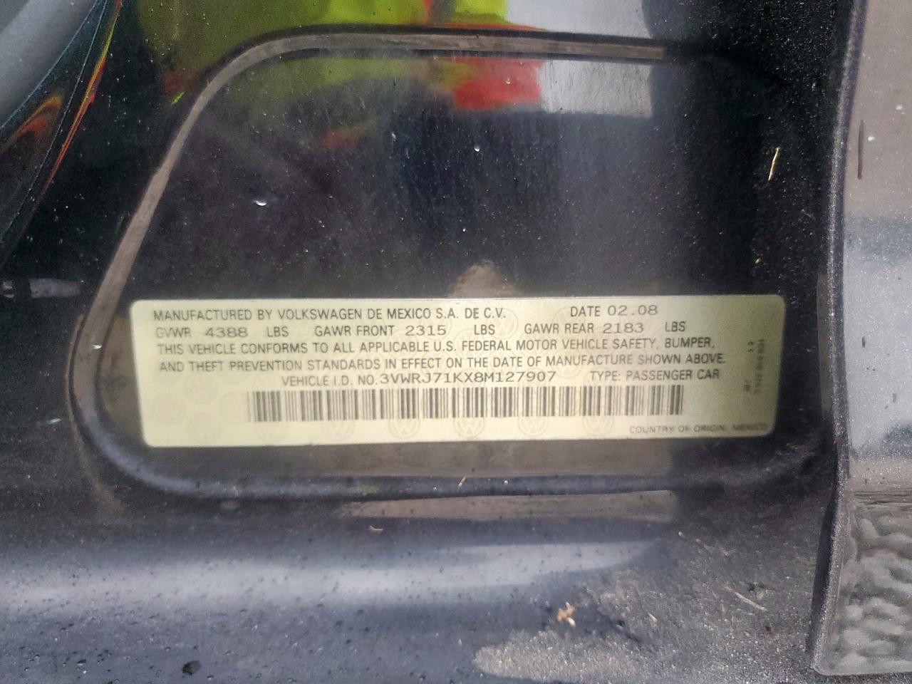 2008 Volkswagen Jetta Wolfsburg VIN: 3VWRJ71KX8M127907 Lot: 84002045
