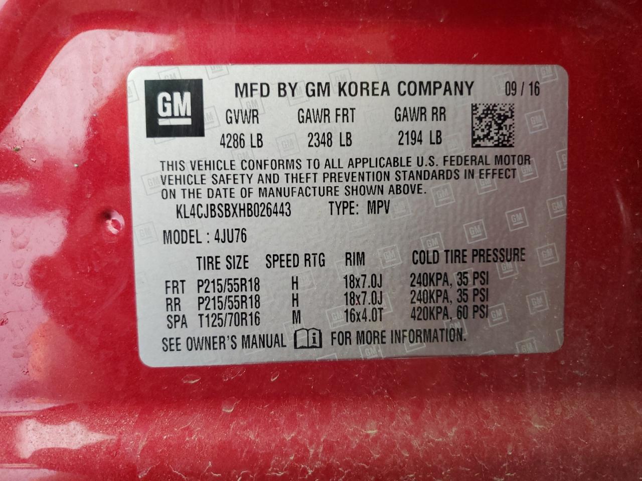 2017 Buick Encore Preferred Ii VIN: KL4CJBSBXHB026443 Lot: 70884375