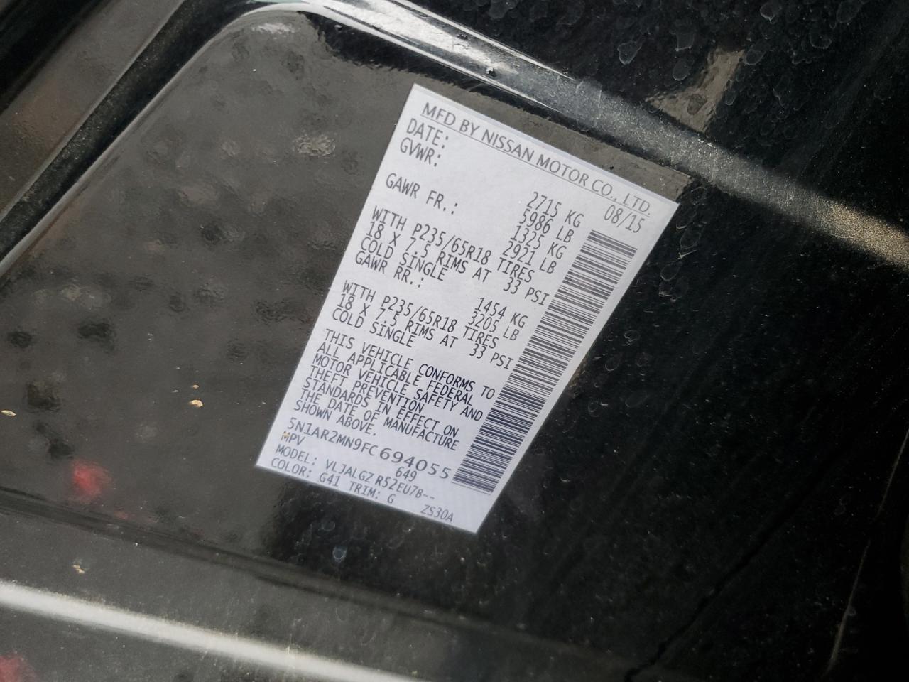 2015 Nissan Pathfinder S VIN: 5N1AR2MN9FC694055 Lot: 84608355