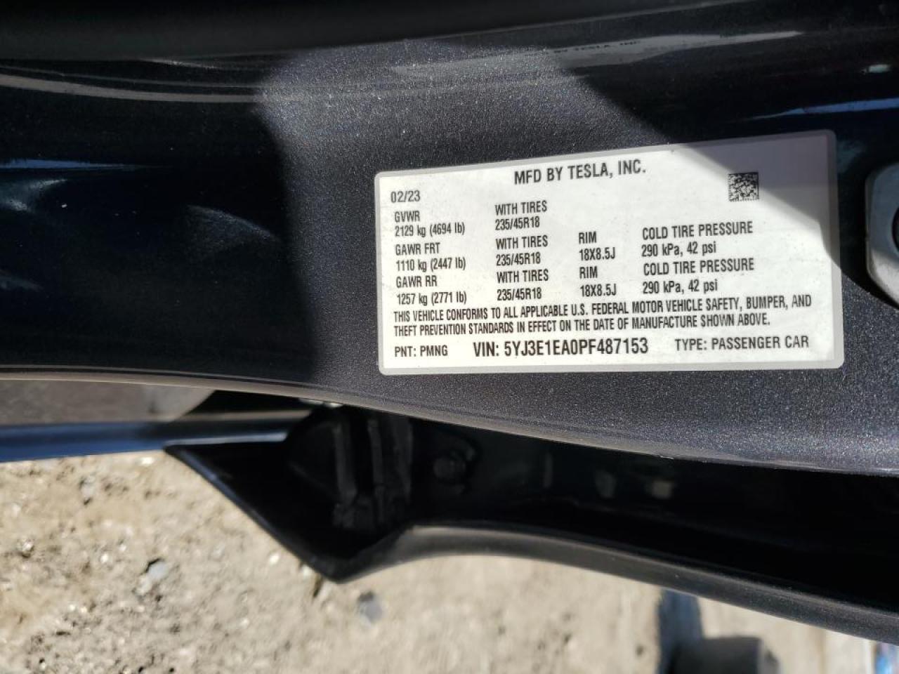 2023 Tesla Model 3 VIN: 5YJ3E1EA0PF487153 Lot: 71803865