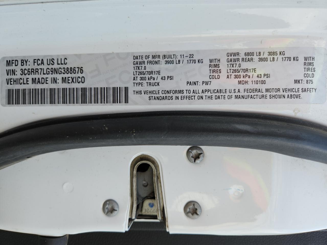 2022 Ram 1500 Classic Slt VIN: 3C6RR7LG9NG388676 Lot: 71523365