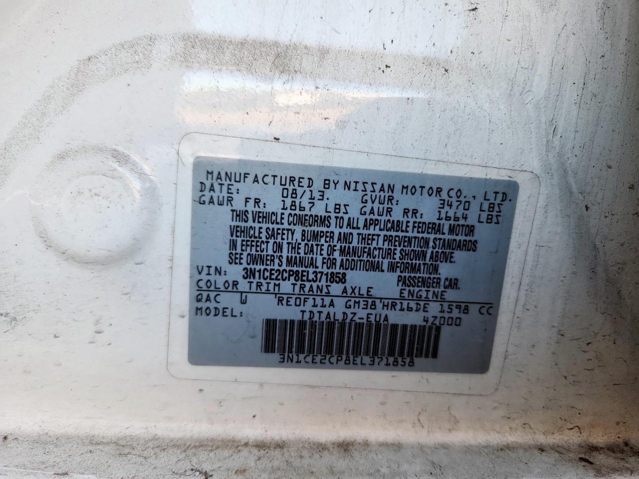 2014 Nissan Versa Note S VIN: 3N1CE2CP8EL371858 Lot: 81336755