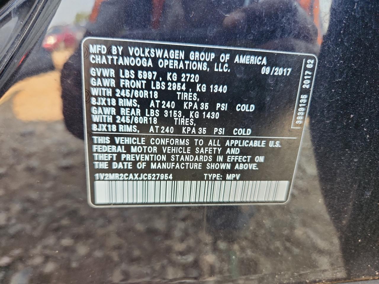 2018 Volkswagen Atlas Sel VIN: 1V2MR2CAXJC527954 Lot: 81313565