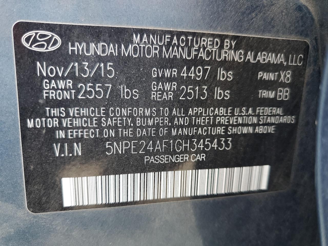 2016 Hyundai Sonata Se VIN: 5NPE24AF1GH345433 Lot: 81066565