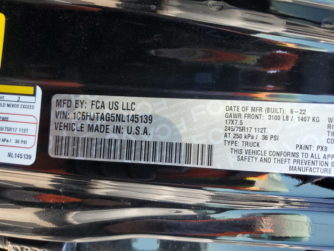 2022 Jeep Gladiator Sport VIN: 1C6HJTAG5NL145139 Lot: 82167415