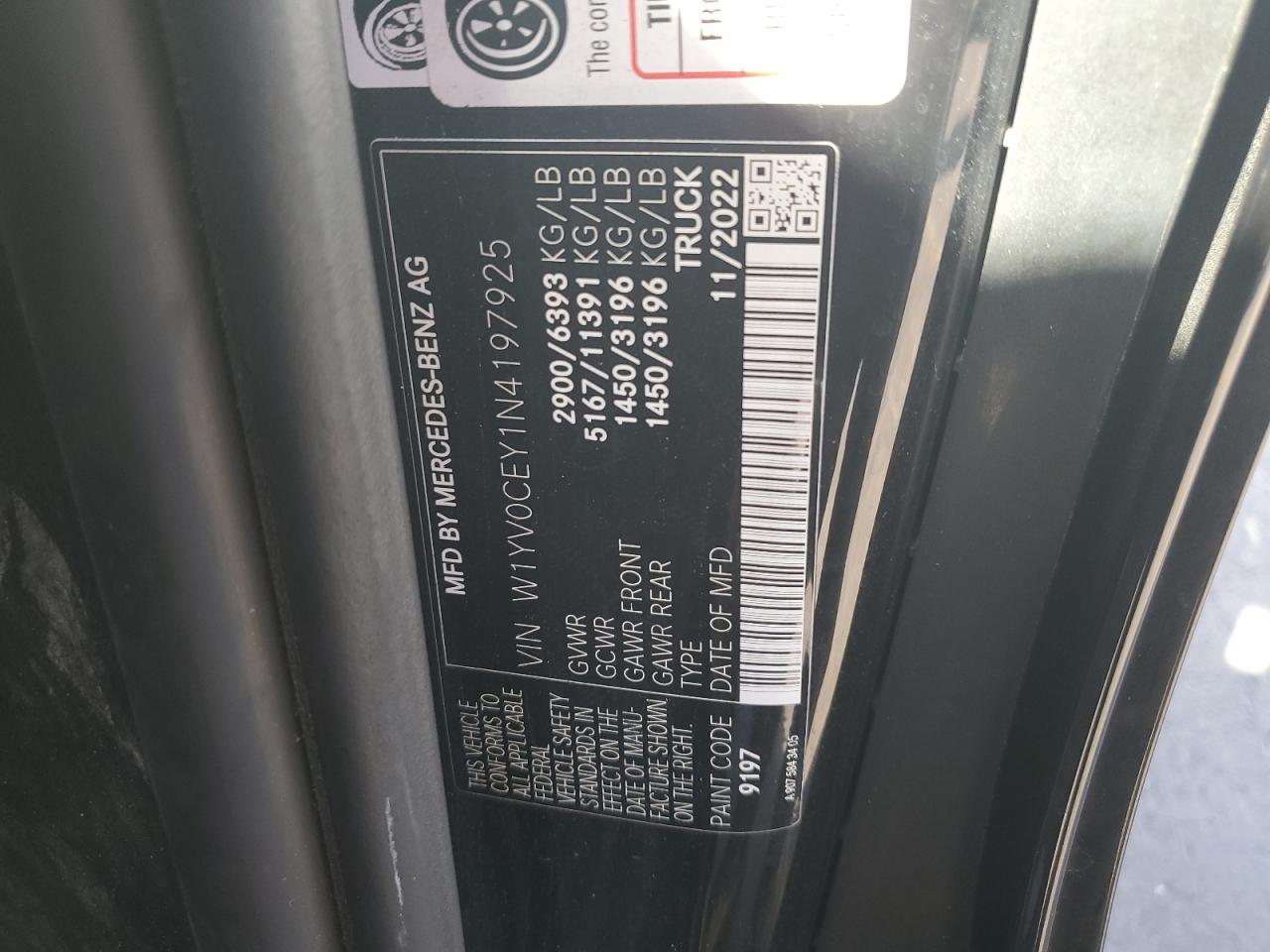 2022 Mercedes-Benz Metris VIN: W1YV0CEY1N4197925 Lot: 80462495