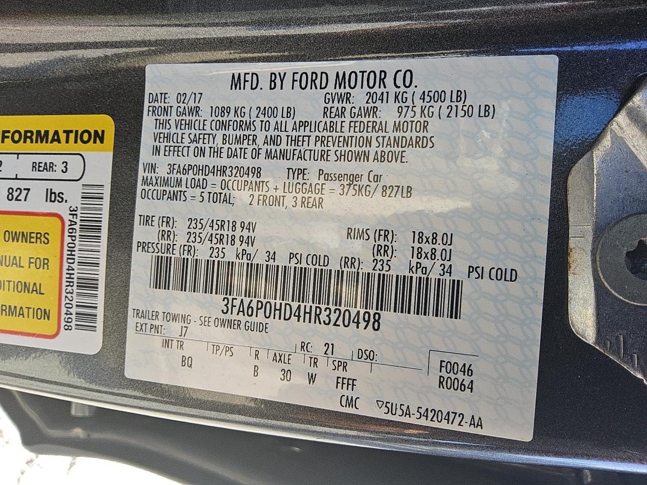 2017 Ford Fusion Se VIN: 3FA6P0HD4HR320498 Lot: 80452145