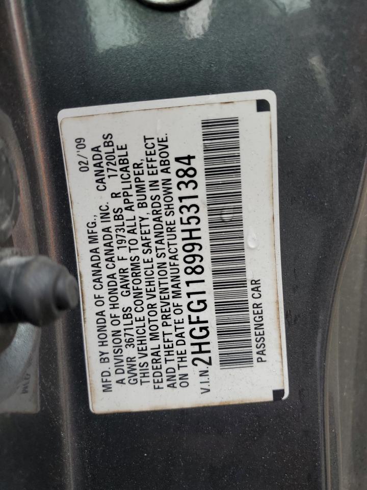 2009 Honda Civic Ex VIN: 2HGFG11899H531384 Lot: 72026615