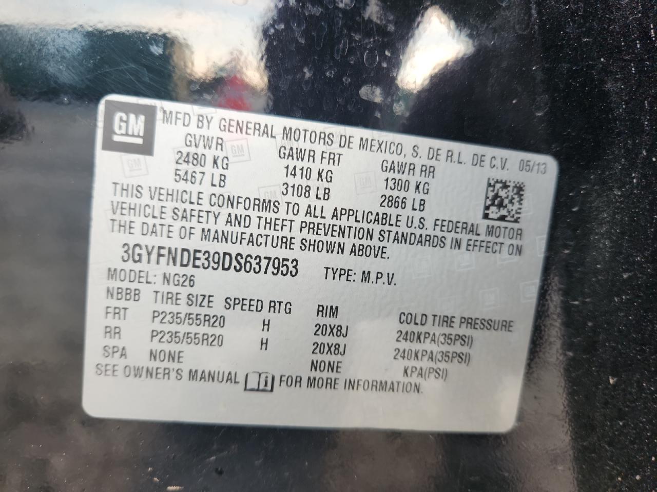 2013 Cadillac Srx Performance Collection VIN: 3GYFNDE39DS637953 Lot: 69935165