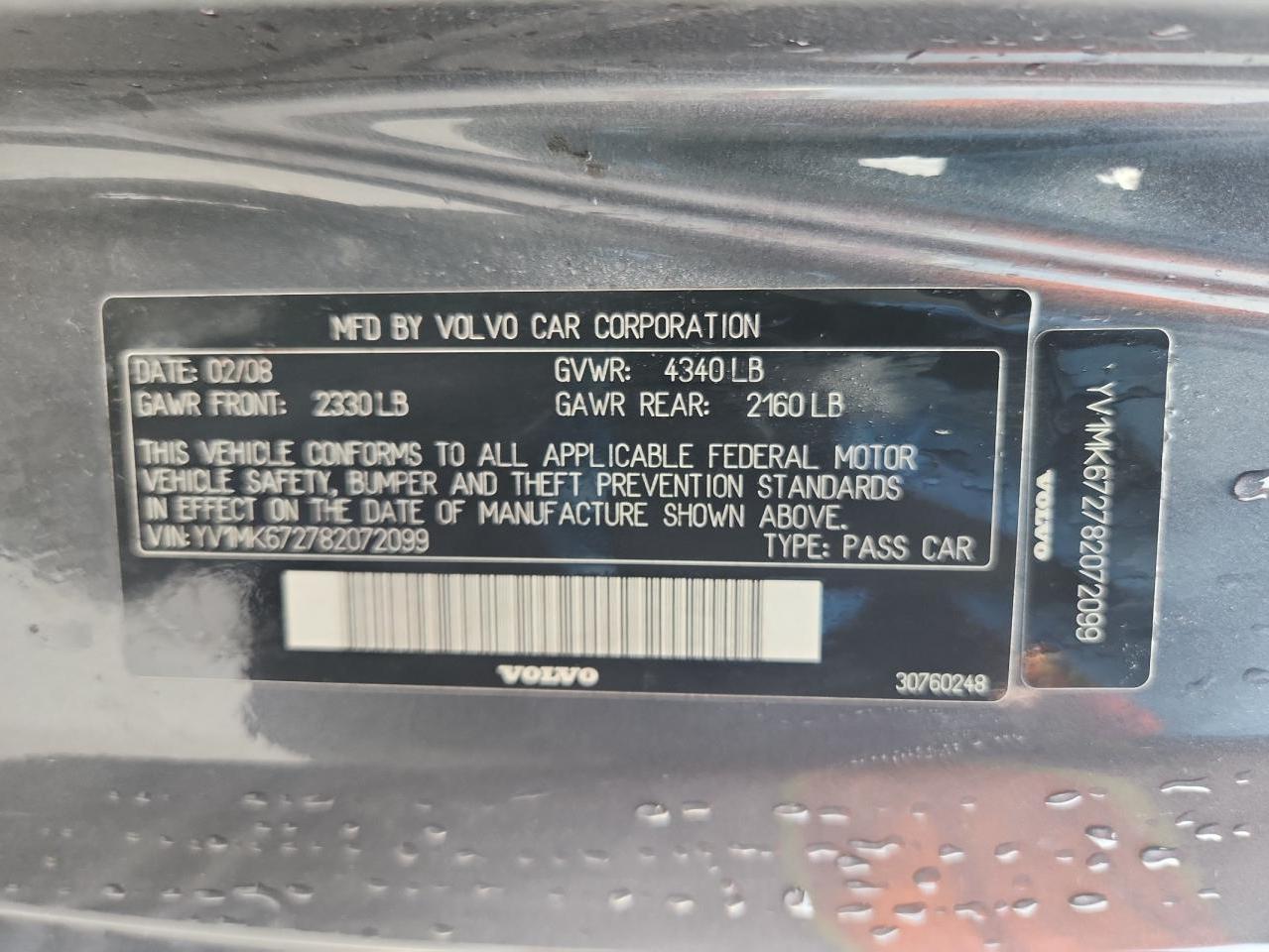 2008 Volvo C30 T5 VIN: YV1MK672782072099 Lot: 71526375