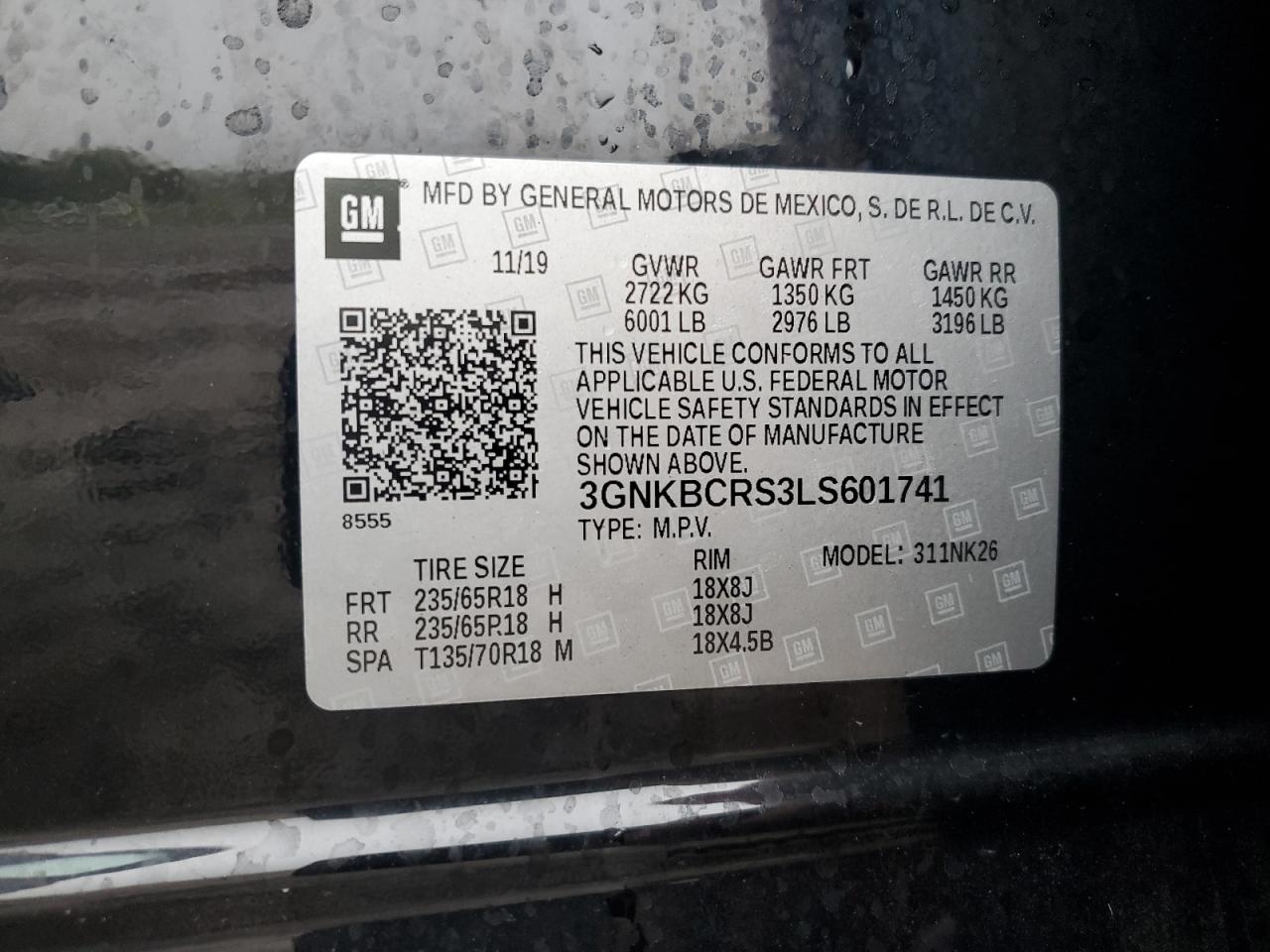 2020 Chevrolet Blazer 2Lt VIN: 3GNKBCRS3LS601741 Lot: 83802515