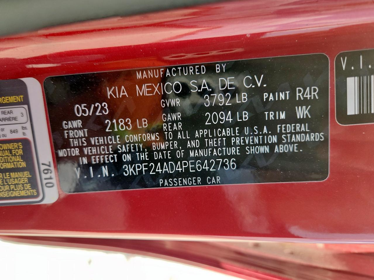 2023 Kia Forte Lx VIN: 3KPF24AD4PE642736 Lot: 80586835