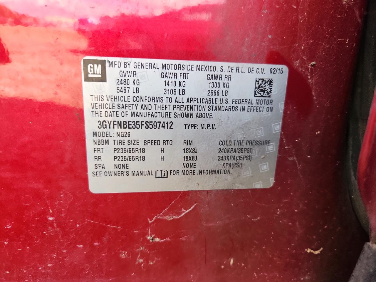 2015 Cadillac Srx Luxury Collection VIN: 3GYFNBE35FS597412 Lot: 84230685