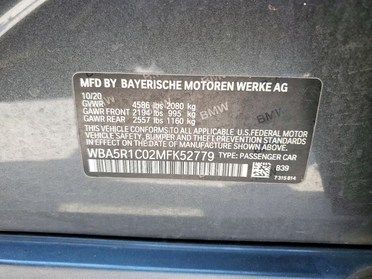 2021 BMW 330I VIN: WBA5R1C02MFK52779 Lot: 81255735