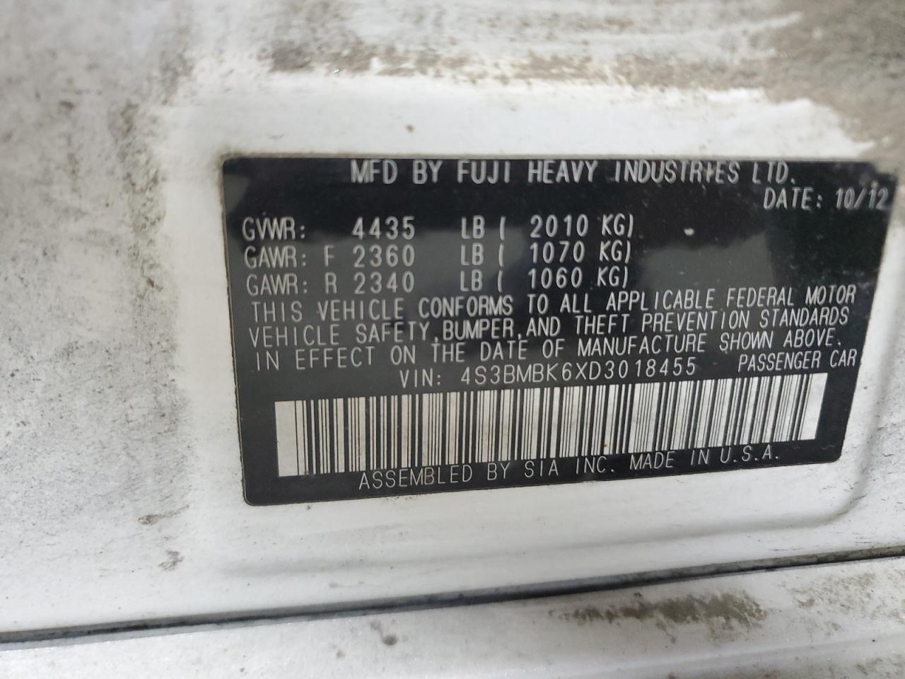 2013 Subaru Legacy 2.5I Limited VIN: 4S3BMBK6XD3018455 Lot: 81011695