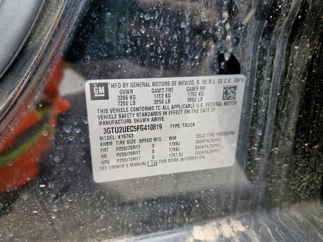 2015 GMC Sierra K1500 Sle VIN: 3GTU2UEC5FG410819 Lot: 81782055
