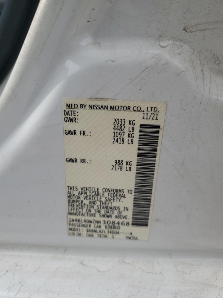 2022 Nissan Altima Sv VIN: 1N4BL4DW2NN308468 Lot: 84170095