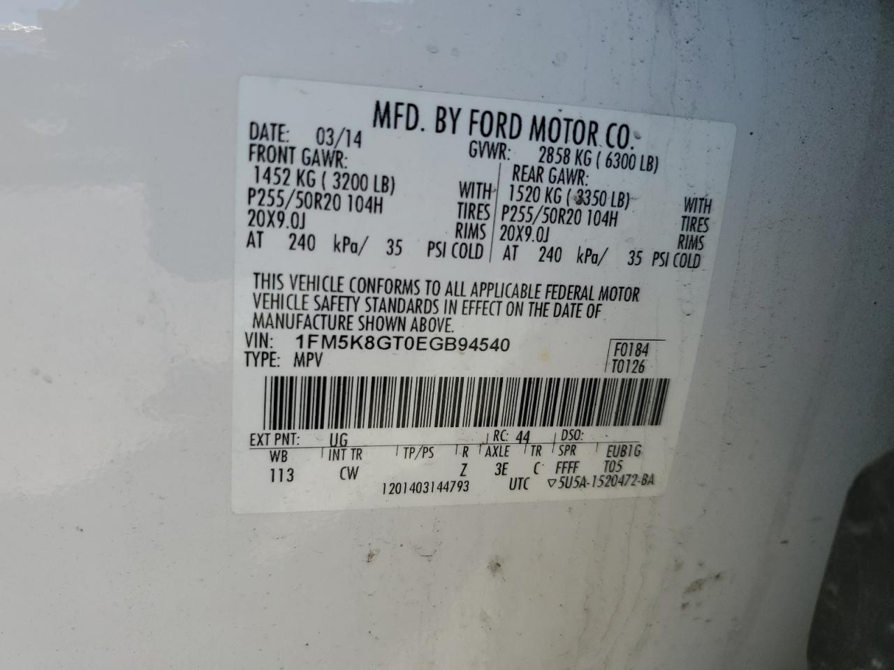 2014 Ford Explorer Sport VIN: 1FM5K8GT0EGB94540 Lot: 80276915