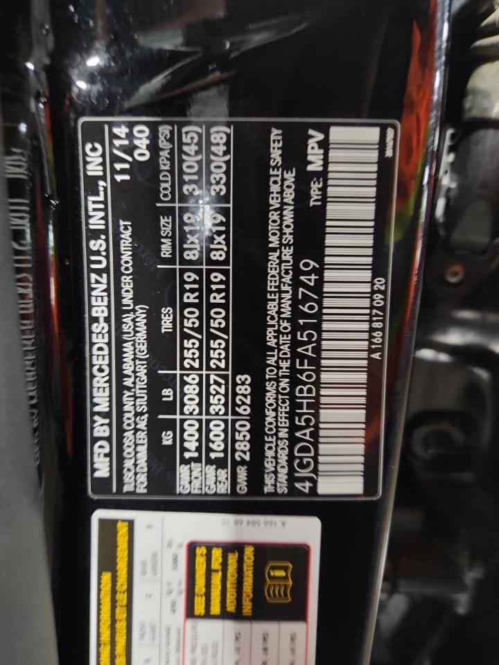 2015 Mercedes-Benz Ml 350 4Matic VIN: 4JGDA5HB6FA516749 Lot: 80079495