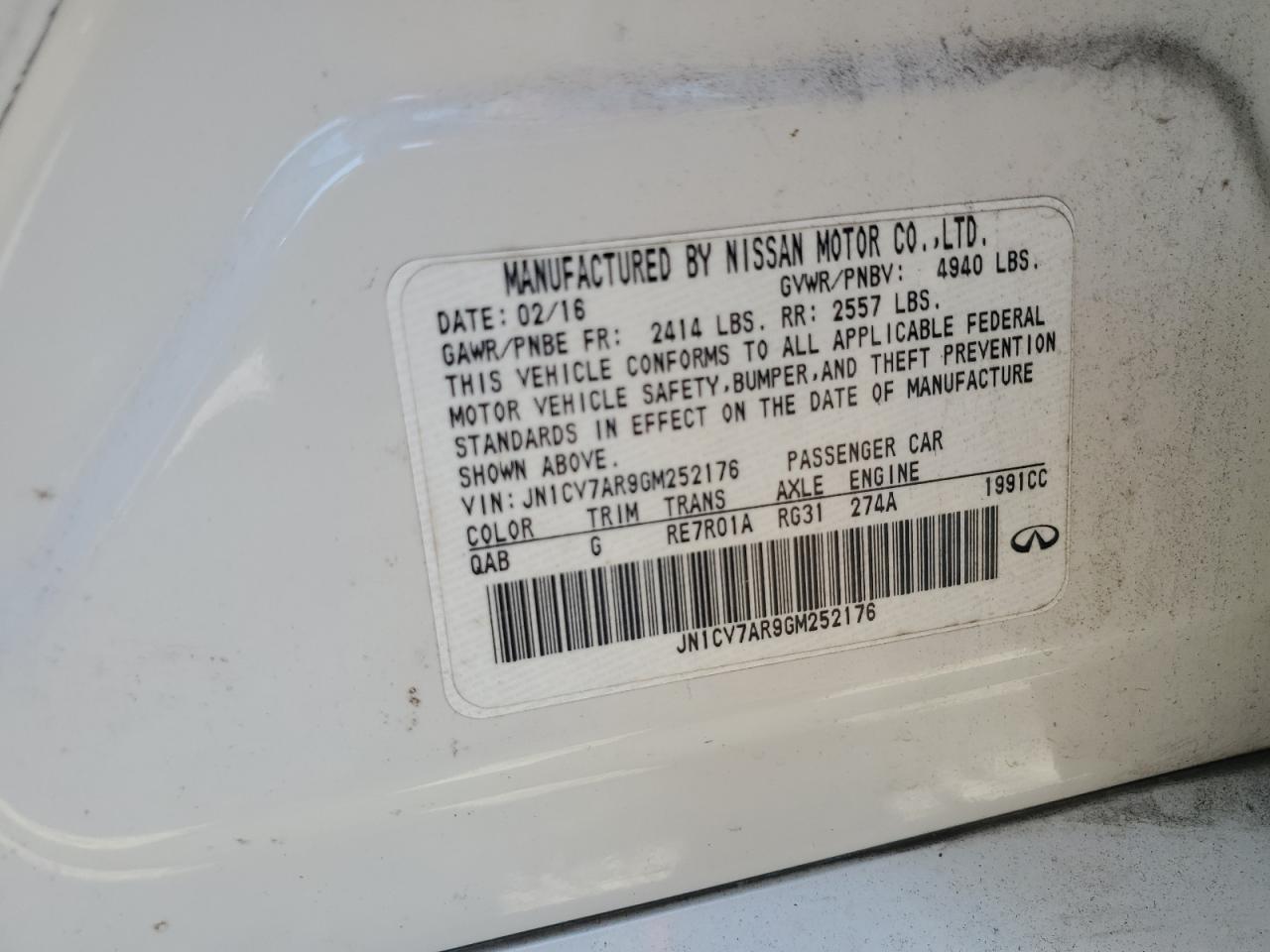 2016 Infiniti Q50 Base VIN: JN1CV7AR9GM252176 Lot: 81739175