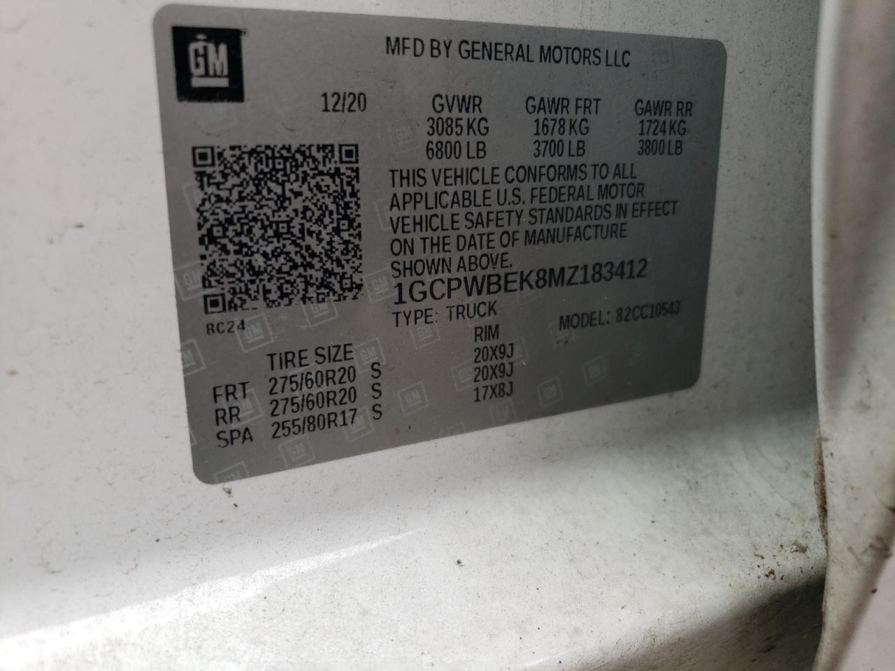 2021 Chevrolet Silverado C1500 Custom VIN: 1GCPWBEK8MZ183412 Lot: 80222265