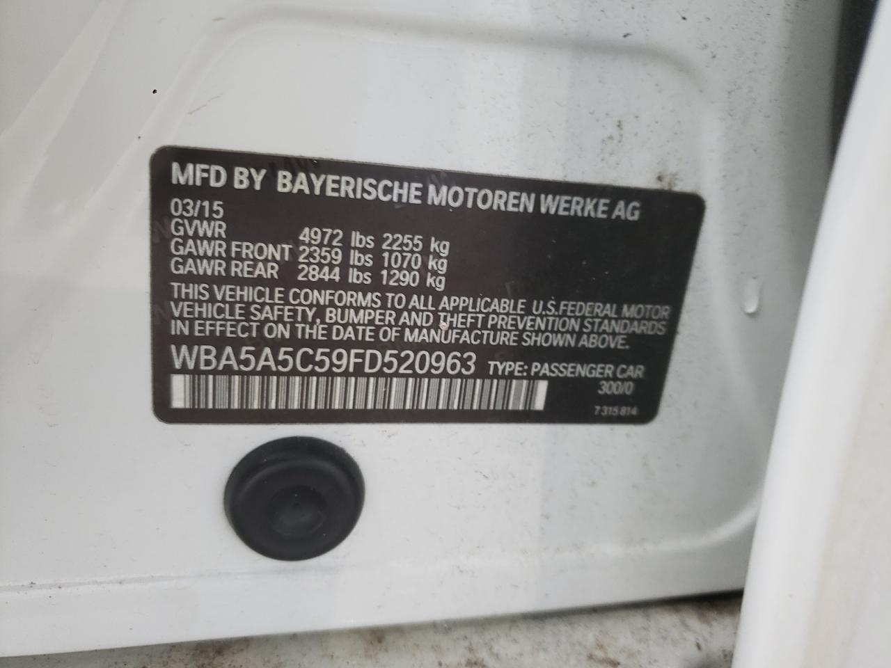 2015 BMW 528 I VIN: WBA5A5C59FD520963 Lot: 81668745