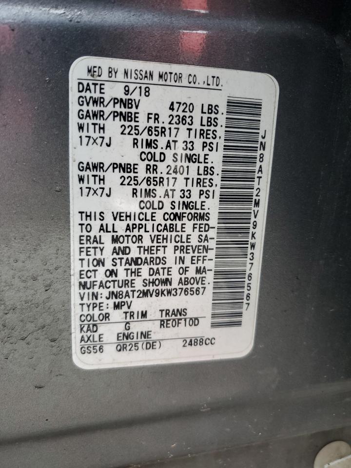 2019 Nissan Rogue S VIN: JN8AT2MV9KW376567 Lot: 80730175