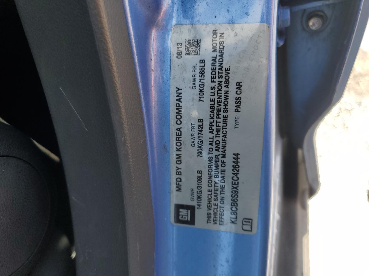 2014 Chevrolet Spark Ls VIN: KL8CB6S9XEC426444 Lot: 83997135