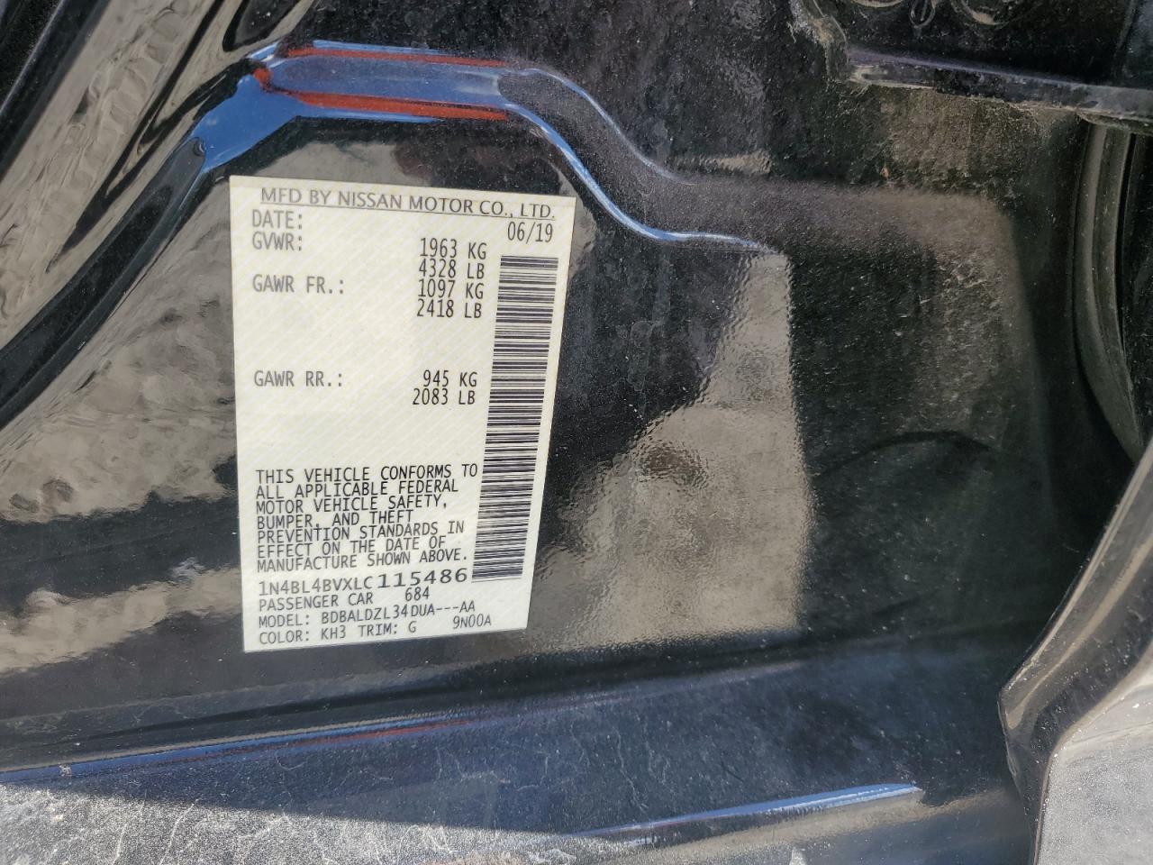 2020 Nissan Altima S VIN: 1N4BL4BVXLC115486 Lot: 81600815