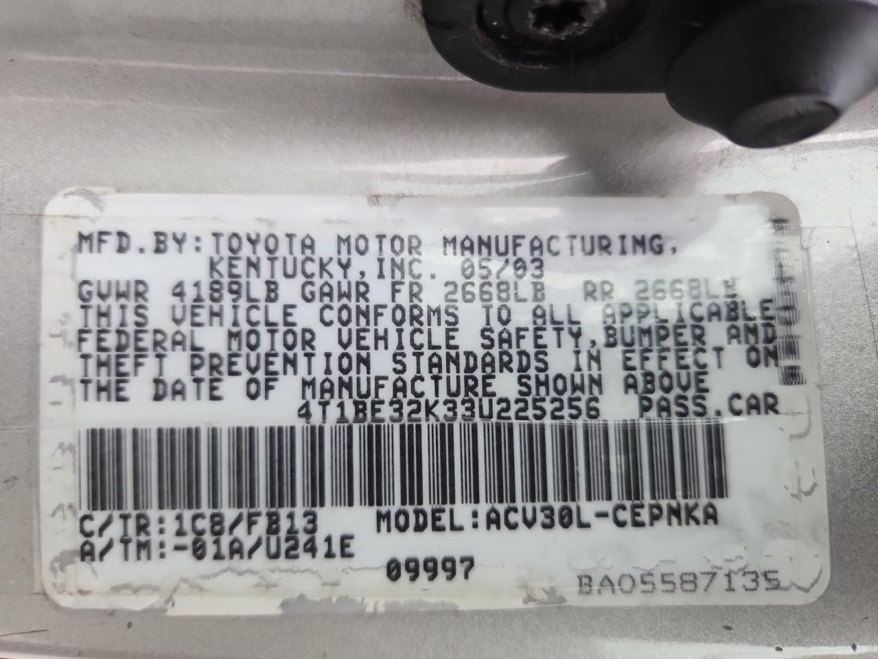 2003 Toyota Camry Le VIN: 4T1BE32K33U225256 Lot: 71355915